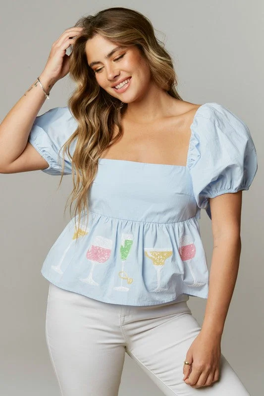 Cocktail Sequin Patch Peplum Blouse